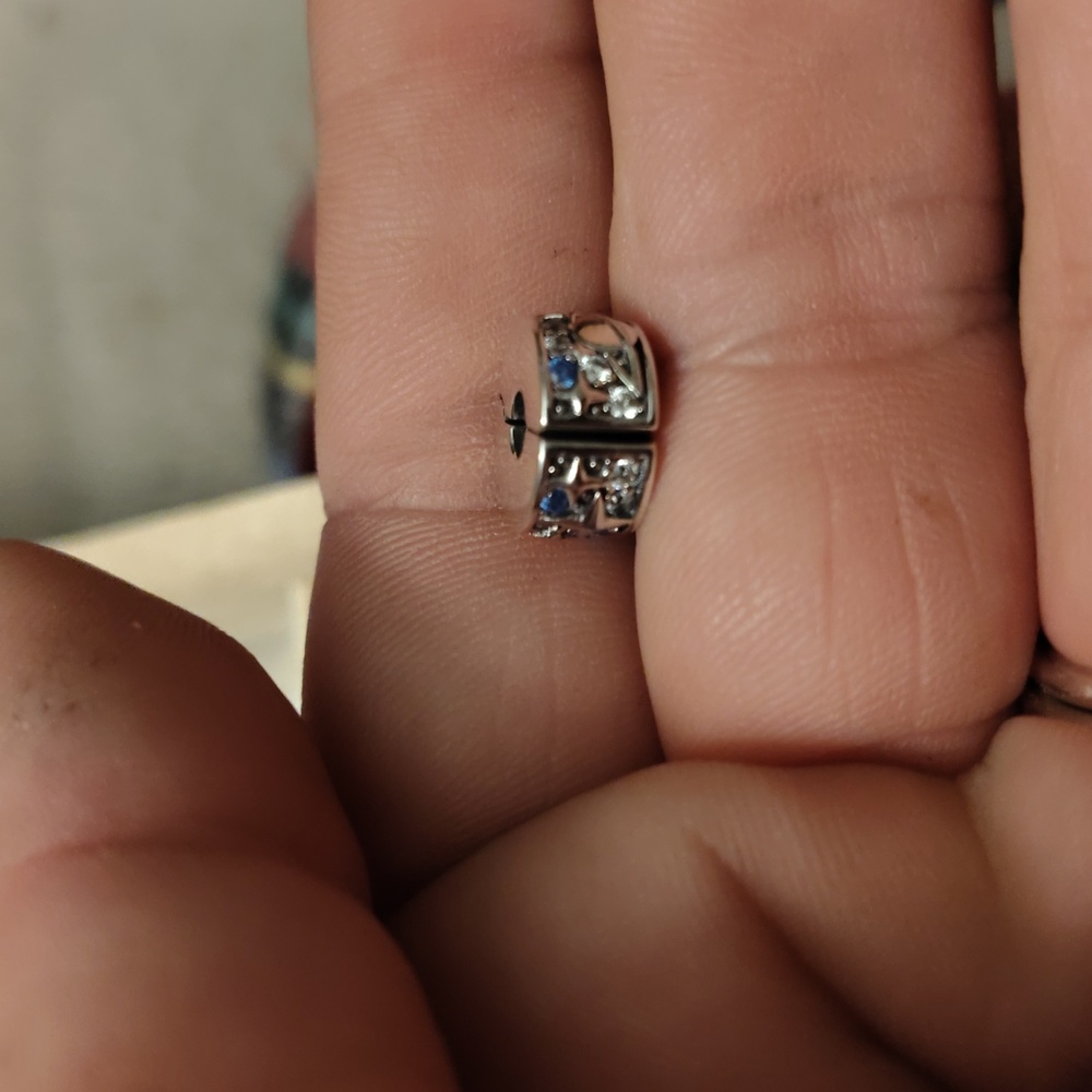 Silver and blue clam bead
